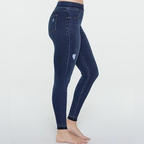 SPANX Distressed Denim High Rise Elastic Waist Jeggings, Size M - Picture 4 of 9